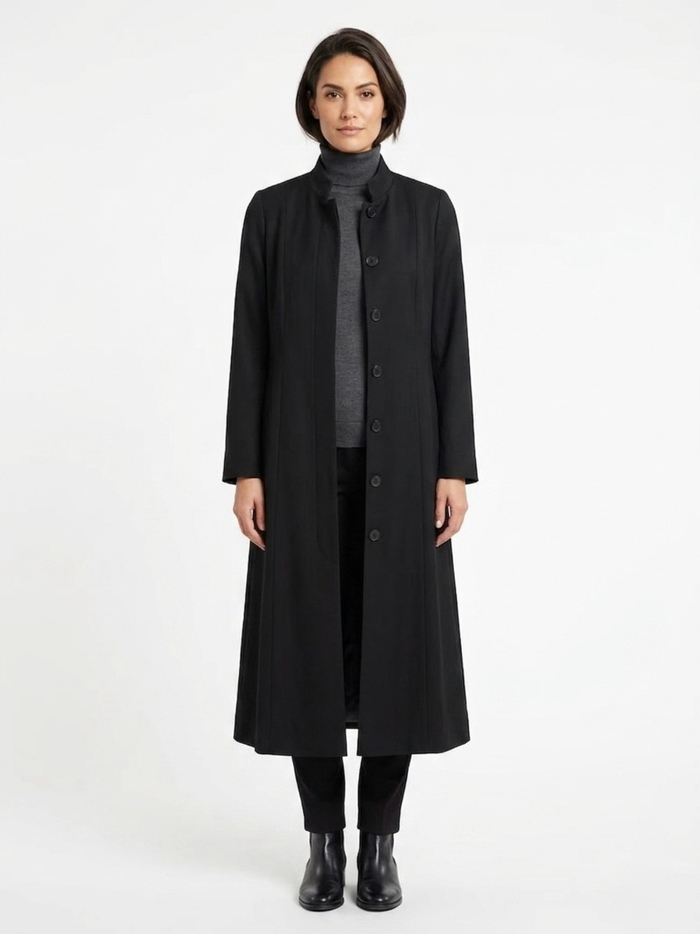 Vintage Harve Benard Wool Blend Black Long Trench Coat Size 6 EUC